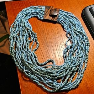 Chunky tribal beaded aqua necklace